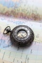 Old pocket watch on map Royalty Free Stock Photo