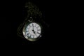 The old pocket watch is a necklace that is separate on a black background
