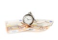 Old pocket watch over the bank notes Royalty Free Stock Photo