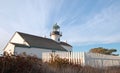 OLD POINT LOMA LIGHTHOUSE AT CABRILLO NATIONAL MONUMENT UNDER BLUE CIRRUS CLOUD SKY AT POINT LOMA SAN DIEGO CALIFORNIA USA Royalty Free Stock Photo