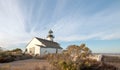 OLD POINT LOMA LIGHTHOUSE UNDER BLUE CIRRUS CLOUDSCAPE AT POINT LOMA SAN DIEGO SOUTHERN CALIFORNIA USA Royalty Free Stock Photo