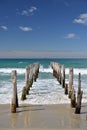 Old poles on St Clair beach in Dunedin Royalty Free Stock Photo