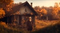 An old, poor man with a sad look on his face near a rural abandoned house. October 17 is the International Day for the Eradication