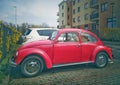 Old German youngtimer car rec Volkswagen Beetle parked parked Royalty Free Stock Photo