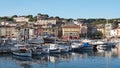 old port with boats and yachts on the shore of an ancient colorful French city on the Mediterranean coast