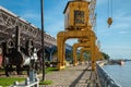 Old port yellow cranes at EstaÃÂ§ÃÂ£o das Docas BelÃÂ©m, Brazil.