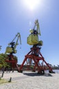 Old port cranes in the financial district of Puerto Madero in Buenos Aires, Argentina Royalty Free Stock Photo