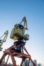 Old port cranes in the financial district of Puerto Madero in the capital of Argentina, Buenos Aires in 2023 Royalty Free Stock Photo