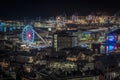 Old Port Genoa Italy at night with ferris wheel