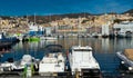 Old port of Genova city with boats at quay, Italy