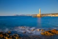 Old port and Lighthouse in Chania, Crete, Greece. Long exposure Royalty Free Stock Photo