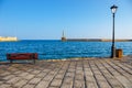 Old port and Lighthouse in Chania, Crete, Greece Royalty Free Stock Photo