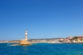 Old port and Lighthouse in Chania, Crete, Greece Royalty Free Stock Photo