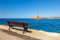 Old port and Lighthouse in Chania, Crete, Greece Royalty Free Stock Photo