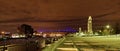 Old port of Montreal at night,with illuminated clock tower and Jacques Cartier bridge over Saint Lawrence river