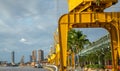 Old port yellow cranes at EstaÃÂ§ÃÂ£o das Docas BelÃÂ©m, Brazil.