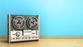 Old portable reel to reel tube tape recorder on the flor in room 3d render image Royalty Free Stock Photo