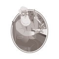 Old Portrait of Senior Man Scientist with Microscope Conducting Scientific Research Vector Illustration