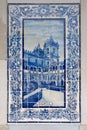Old Portuguese Azulejo tile with the image of Claustro de D. Dinis of Alcobaca