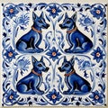 Old portuguese azulejo tiles depicting dogs and flowers