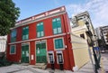 Old Portuguese Macau Colonial Architecture FaÃÂ§ade Red Green Heritage Mansion Macao St. LazarusÃ¢â¬â¢ Church Cross of Hope Chapel Royalty Free Stock Photo