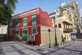 Old Portuguese Macau Colonial Architecture FaÃÂ§ade Red Green Heritage Mansion Macao St. LazarusÃ¢â¬â¢ Church Cross of Hope Chapel Royalty Free Stock Photo