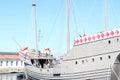 Old portuguese Man o\' war, portuguese caravel, caravela, european maritime military navigation ship Royalty Free Stock Photo