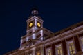 Old post office building at Puerta del Sol at night, Madrid. Spain Royalty Free Stock Photo