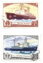 Old post stamps with ships Royalty Free Stock Photo