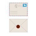 Old postage envelope with stamps isolated Royalty Free Stock Photo