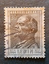 an old postage stamp from Czechoslovakia 1954 with the image of V.I. Lenin Royalty Free Stock Photo