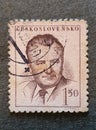 Old postage stamp from Czechoslovakia in 1952 shows Klement Gottwald Royalty Free Stock Photo