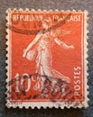 Old postage stamp from France circa 1926 shows a women