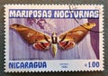 Old postage stamp from Nicaragua circa 1983 shows a butterfly Mariposas Nocturnas