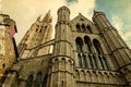 Old postcard with gothic facade of the Church of Our Lady, Bruges, Belgium Royalty Free Stock Photo