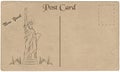 Old postcard from New York, USA with a drawing of Statue of Liberty. Stylization. Royalty Free Stock Photo