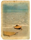 Old postcard. Ocean and sand Royalty Free Stock Photo