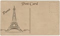 Old postcard from Paris with a drawing of the Eiffel Tower. Stylization. Royalty Free Stock Photo