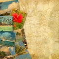 Old postcards on ancient map Royalty Free Stock Photo