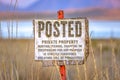 Old Posted sign on private property near Utah Lake Royalty Free Stock Photo