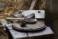 Old pots and pans Royalty Free Stock Photo