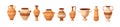 Old pottery set. Ancient Greek vases, antique pots, vintage jugs, clay vessels, urns. Crockery designs, ceramic Royalty Free Stock Photo