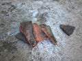 old pottery shards scattered on the floor