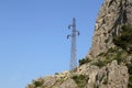 Old power mast in the mountains, horizontal shot Royalty Free Stock Photo