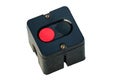 Old power switch with red and black buttons, isolated on white background Royalty Free Stock Photo