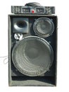 Old powerful stage concerto audio speakers and amplifier isolated on white Royalty Free Stock Photo