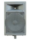 Old powerful stage concerto industrial audio speaker isolated on