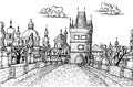 Old Prague Charles Bridge Sketch