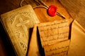 Old prayer book with ancient letters Royalty Free Stock Photo