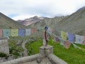 Old prayer flags in the remote mountains of the Valley of Markah in Ladakh, India. Royalty Free Stock Photo